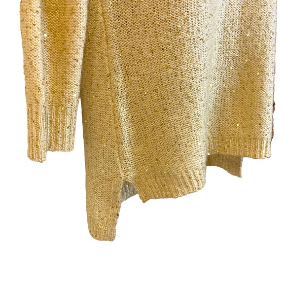 New Anne Klein cream knit lightweight sweater sparkly mini gold sequins M - Picture 2 of 13